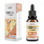 eine Flasche Renova - CBD-Öl 5% für Hunde (30ml) neben einer Schachtel Renova - CBD-Öl 5% für Hunde (30ml).