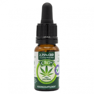 Eine Flasche Jacob Hooy CBD Öl 5% auf einer weißen Fläche.