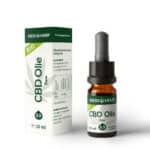 eine Flasche Medihemp CBD Öl RAW 2,5% neben einer Schachtel Medihemp CBD Öl RAW 2,5%.