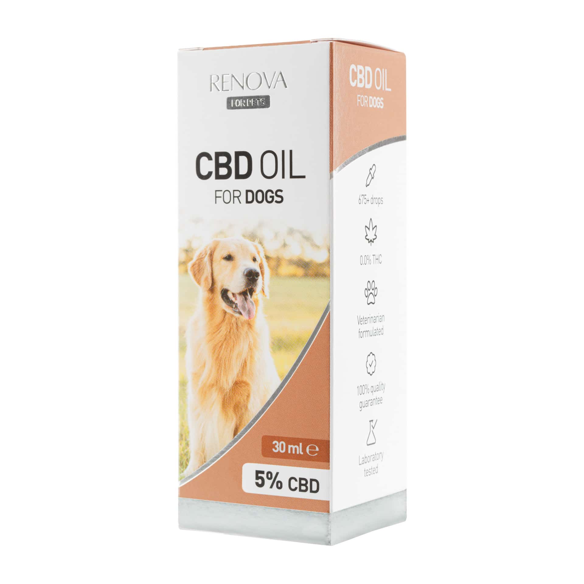 Eine Flasche Renova - CBD-Öl 5% für Hunde (30ml) für Hunde.