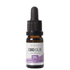 Eine Flasche Renova CBD Öl 3 % auf weißem Hintergrund.