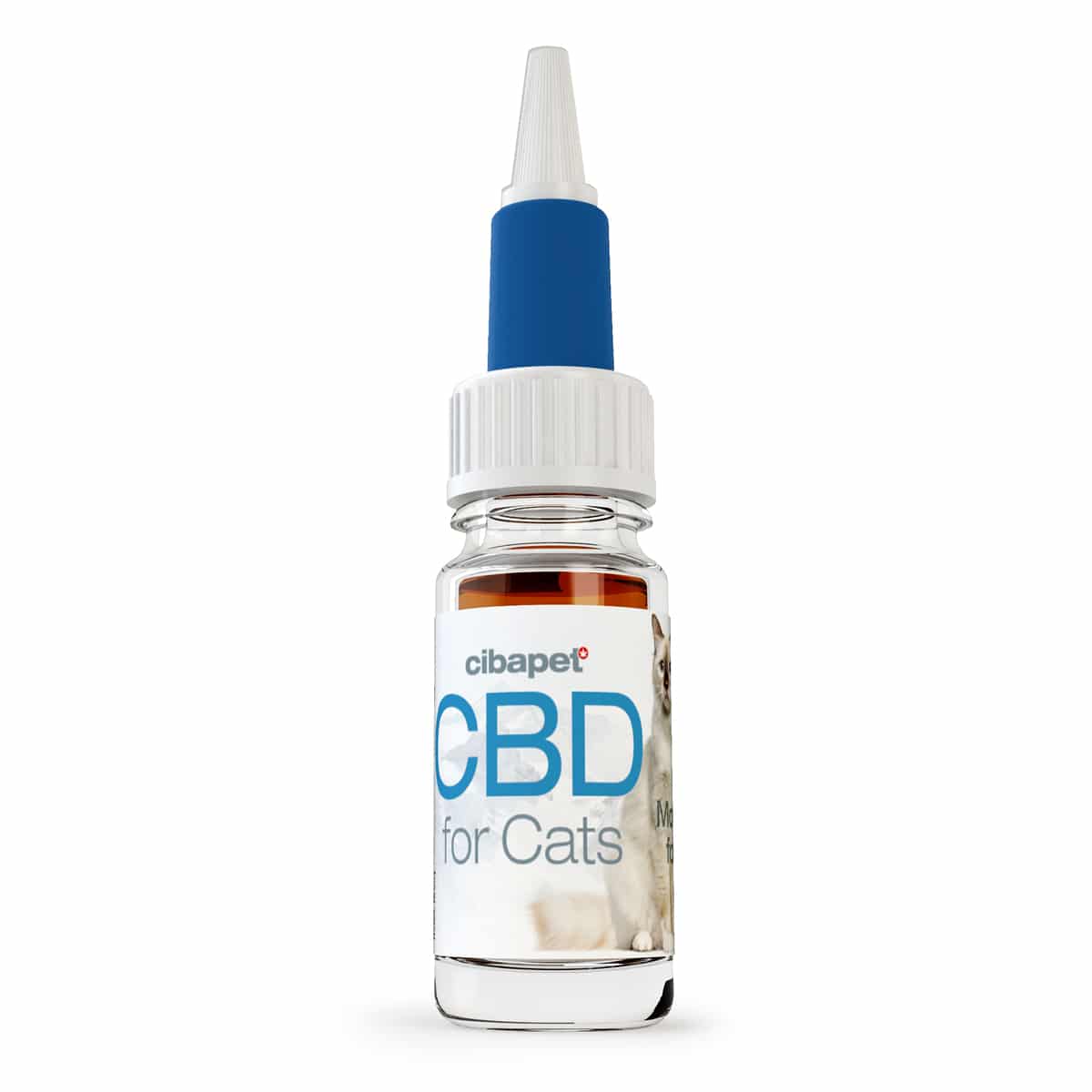 Eine Flasche CBD-Pastillen für Katzen (1,3 mg) auf weißem Hintergrund.