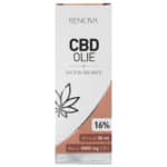 Eine Flasche Renova CBD-Öl 16 % (30 ml) auf weißem Hintergrund.