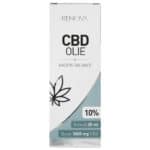 Eine Flasche Renova CBD-Öl 10 % (30 ml) auf weißem Hintergrund.