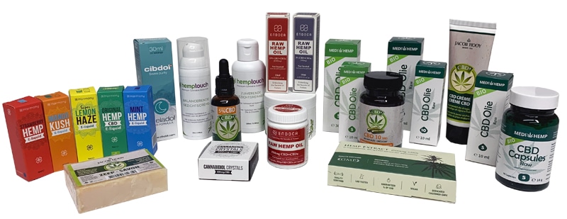 eine gruppe verschiedener arten von cbd-produkten.