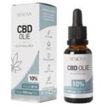 Eine Flasche Renova CBD-Öl 10% (30 ml) neben einer Schachtel Renova CBD-Öl 10% (30 ml).