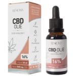 Eine Flasche Renova CBD-Öl 16% (30 ml) neben einer Schachtel Renova CBD-Öl 16% (30 ml).