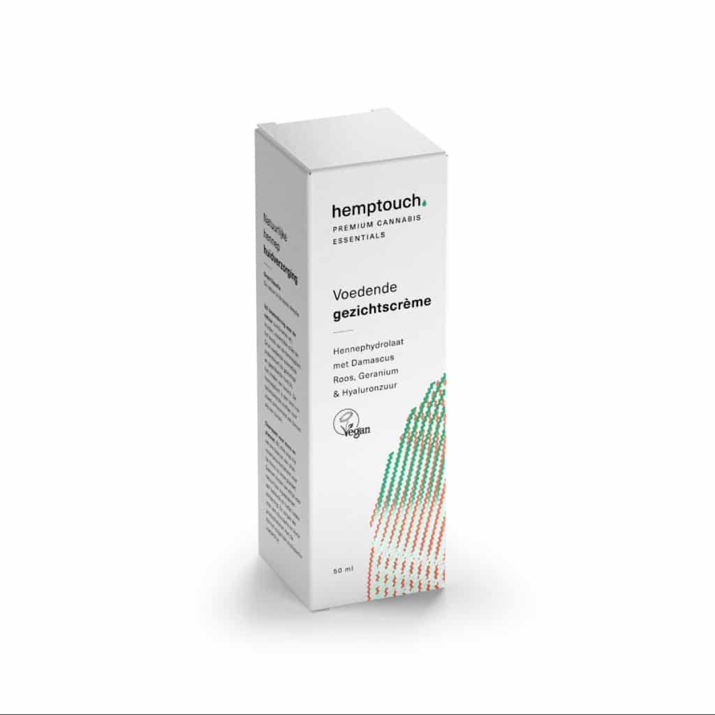 Eine Tube Hemptouch pflegende Gesichtscreme mit CBD (50 ml) auf weißem Hintergrund.