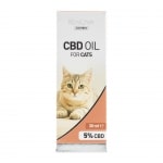 Eine Flasche Renova CBD-Öl 5 % für Katzen (30 ml) auf weißem Hintergrund.