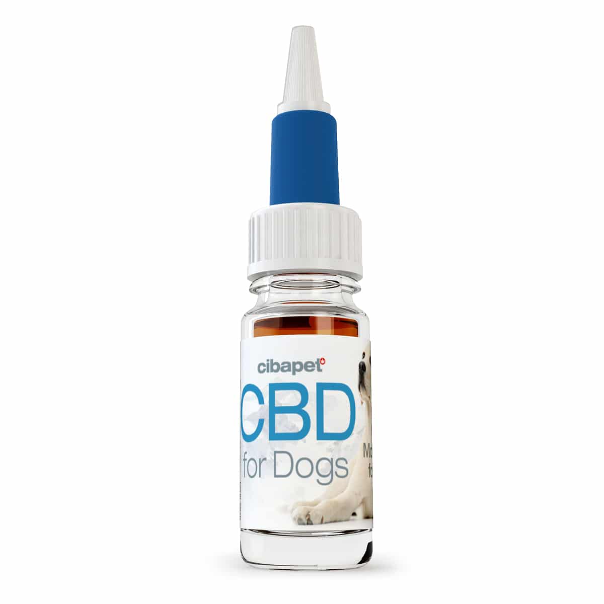 Eine Flasche CBD-Pastillen für Katzen (1,3 mg) für Katzen auf weißem Hintergrund.