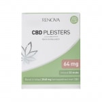 Eine Schachtel Renova CBD-Pflaster (64 mg - 32 Stück) auf einem weißen Tisch.