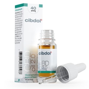 Eine Flasche Cibdol 2.0 CBD Öl 40% mit einer Pipette daneben.