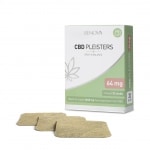 Eine Schachtel Renova CBD-Pflaster neben zwei Packungen Renova CBD-Pflaster.