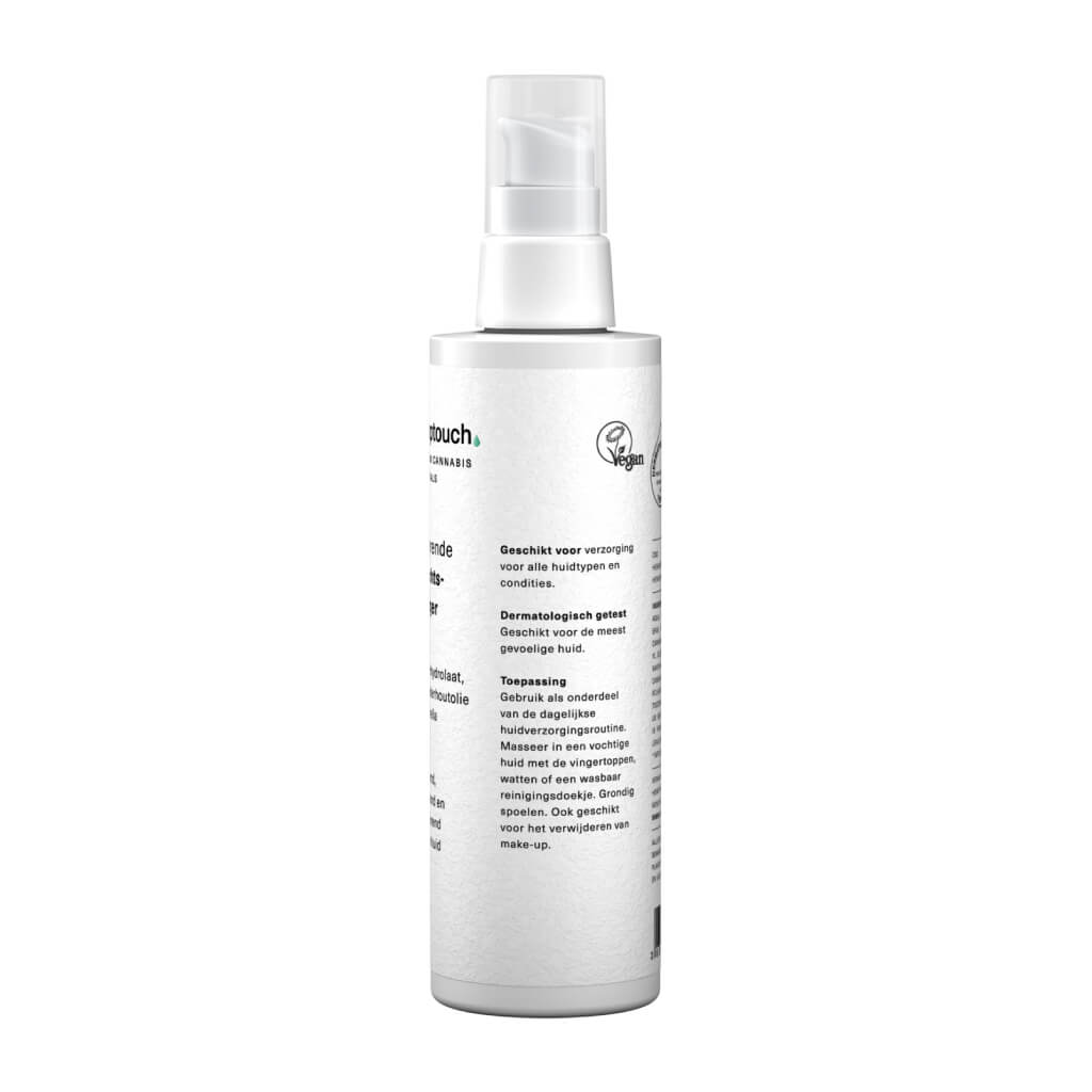 eine Flasche Hemptouch säubernder Gesichtsreiniger mit Hanfsamenöl auf weißem Hintergrund.