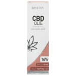 Auf einem Tisch steht eine Flasche Renova CBD-Öl 16%.