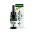 Eine 10-ml-Flasche Wedihemp CBD Öl RAW 5 % mit Verpackung. Der Text auf der Schachtel enthält „Natuurlijk“, „Voedingssupplement“ und „Raw“.