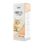 Eine Flasche Renova CBD-Öl 2,5 % für Katzen (30 ml) auf weißem Hintergrund.